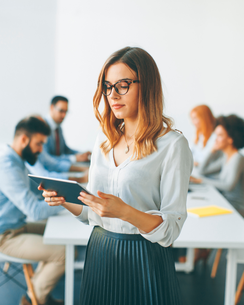 Woman using an ipad in office