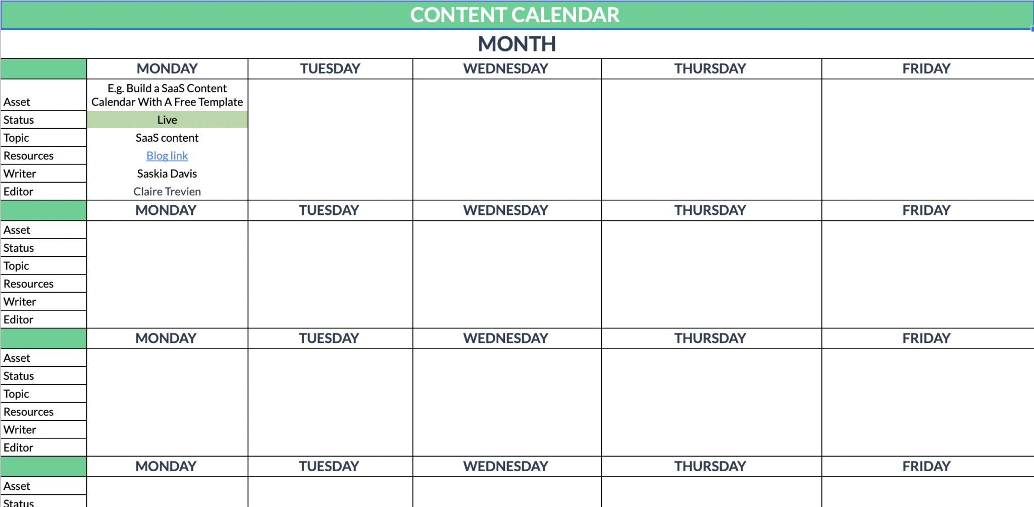 Build a SaaS Content Calendar With A Free Template - Isoline Communications