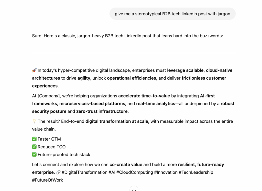 generic tech B2B marketing linkedin AI post